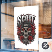 Scott Gothic Schedel Gepersonaliseerde Naam Ontwer Raamsticker (Cafe Raam)