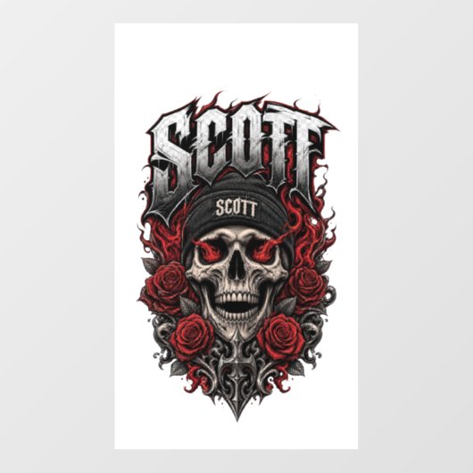 Scott Gothic Schedel Gepersonaliseerde Naam Ontwer Raamsticker (Vel)