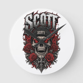 Scott Gothic Schedel Gepersonaliseerde Naam Ontwer Ronde Klok