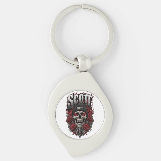Scott Gothic Schedel Gepersonaliseerde Naam Ontwer Sleutelhanger (Voorkant)