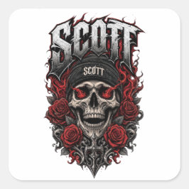 Scott Gothic Schedel Gepersonaliseerde Naam Ontwer Vierkante Sticker