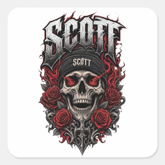 Scott Gothic Schedel Gepersonaliseerde Naam Ontwer Vierkante Sticker (Voorkant)