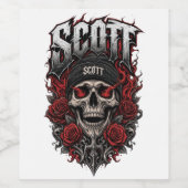 Scott Gothic Schedel Gepersonaliseerde Naam Ontwer Wijn Etiket (Enkel label)