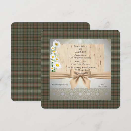 Scott Green Weathered Tartan Garden Wedding Kaart (Voorkant / Achterkant)