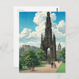 Scott Monument of Edinburgh Japanese Woodblock Pri Briefkaart