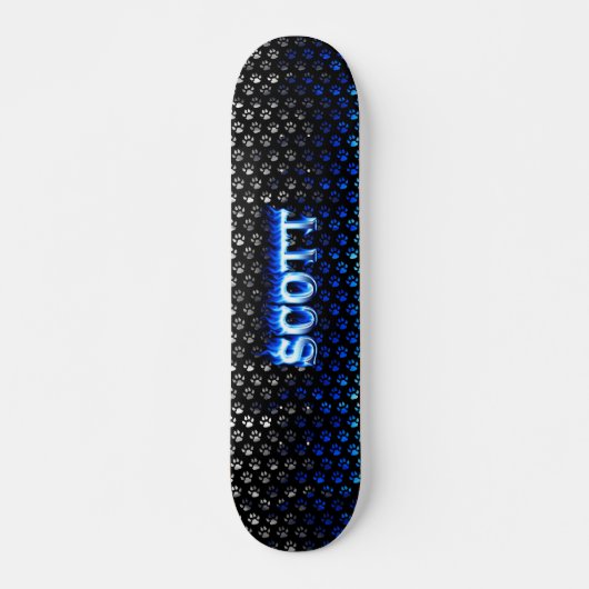 Scott skateboard blauw vuur en vlammenontwerp (Voorkant)
