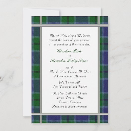 Scott Tartan Pset Wedding Invitation Kaart (Voorkant)