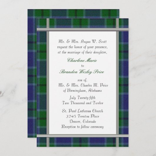 Scott Tartan Pset Wedding Invitation Kaart (Voorkant / Achterkant)