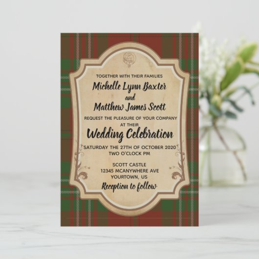 Scott Tartan Wedding Invitation Kaart (Staand voorkant)