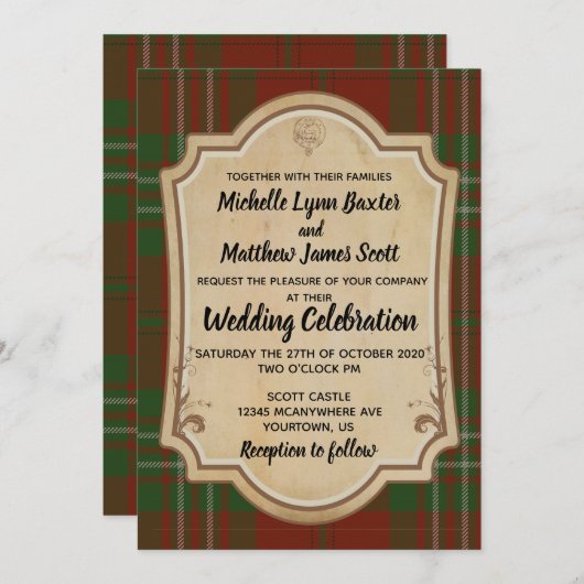 Scott Tartan Wedding Invitation Kaart (Voorkant / Achterkant)