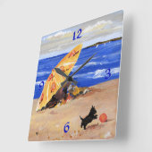 Scottie aan de Strandklok Vierkante Klok (Hoek)