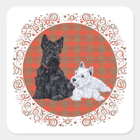 Scottie Adult & Westie Puppy Vierkante Sticker (Voorkant)