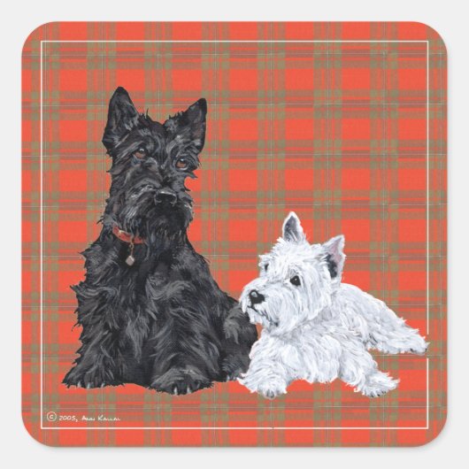 Scottie Adult & Westie Puppy Vierkante Sticker (Voorkant)