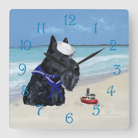 Scottie bij het Strand Vierkante Klok (Voorkant)