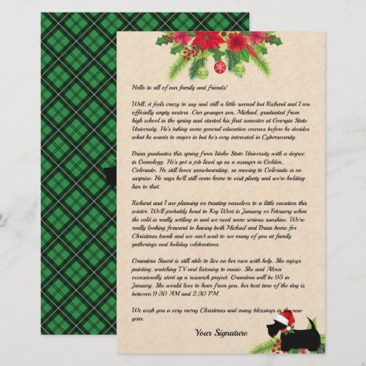 Scottie Christmas Plaid Familie Nieuwsbrief Custom Briefpapier (Voorkant / Achterkant)