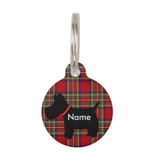 Scottie Dark Red Tartan Huisdierpenning (Voorkant)