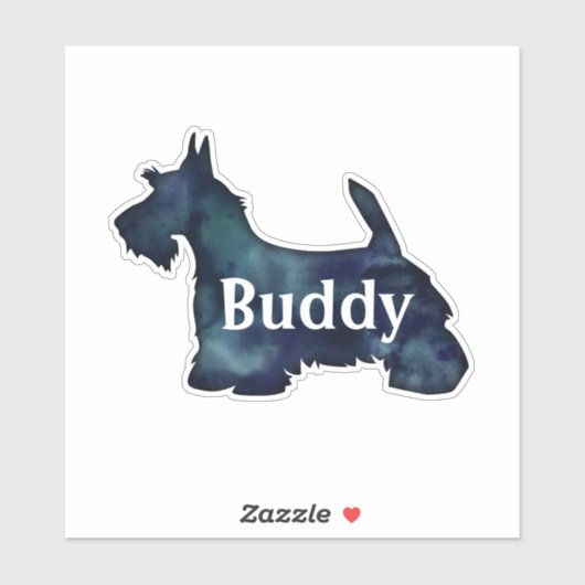 Scottie Dog Black Waterverf Silhouette met tekst Sticker (Vel)
