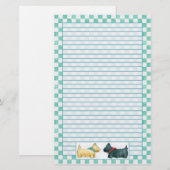 Scottie Dog Blauwgroen Groene Waterverf Controles Briefpapier (Voorkant / Achterkant)