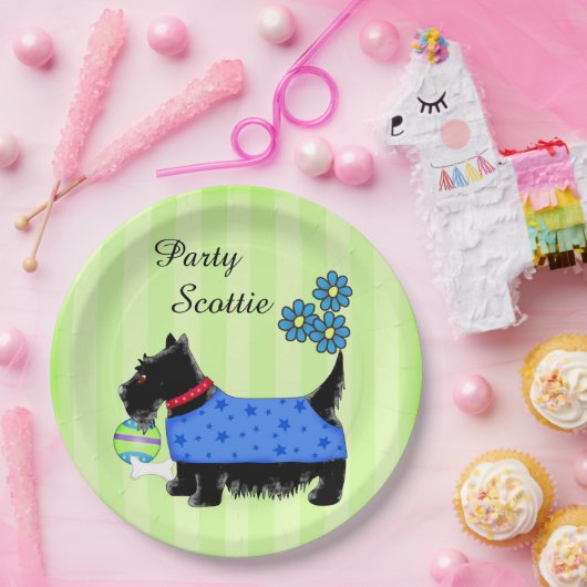 Scottie Dog Blue Clothes Green Papieren Bordje (Feest)