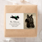 Scottie Dog Christmas Green Bow Retouradres Etiket (Insitu)