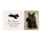 Scottie Dog Christmas Green Bow Retouradres Etiket (Voorkant)