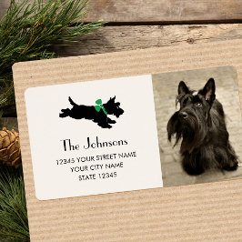 Scottie Dog Christmas Green Bow Retouradres Etiket
