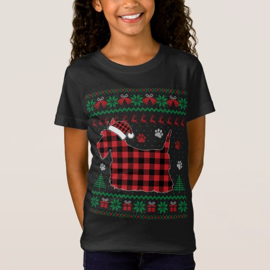 Scottie Dog Christmas Pajama Red Plaid Scottish Ug T-shirt (Voorkant)