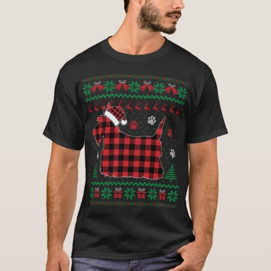 Scottie Dog Christmas Pajama Red Plaid Scottish Ug T-shirt (Voorkant)