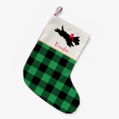 Scottie Dog Custom Name Buffalo Plaid Groen Kleine Kerstsok (Voorkant (Hangend))