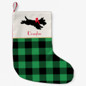 Scottie Dog Custom Name Buffalo Plaid Groen Kleine Kerstsok (Voorkant)