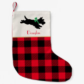 Scottie Dog Custom Name Buffalo Plaid Rood Kleine Kerstsok (Voorkant)