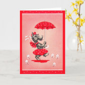 Scottie dog dame met paraplu kaart (Gele Bloem)