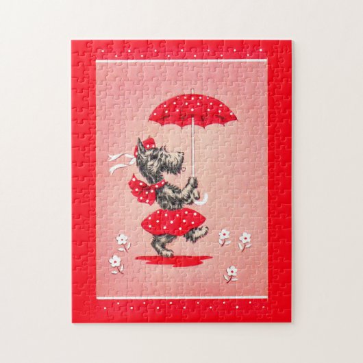 Scottie dog dame met paraplu legpuzzel (Verticaal)