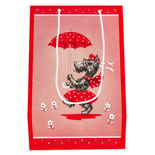 Scottie dog dame met paraplu medium cadeauzakje (Achterkant)