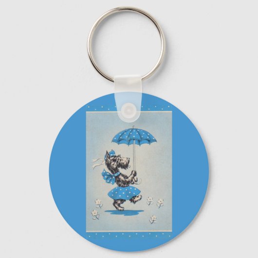 Scottie dog dame met paraplu sleutelhanger (Voorkant)
