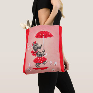 Scottie dog dame met paraplu tote bag
