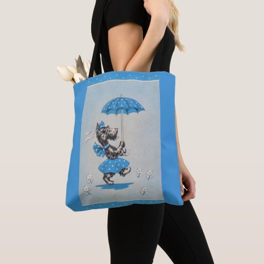 Scottie dog dame met paraplu tote bag (Dichtbij)