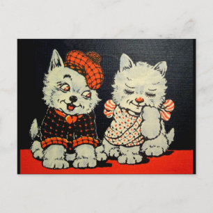  Scottie Dog en Cat Couple - Rood en zwart Briefkaart