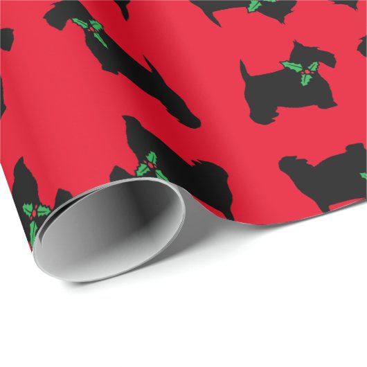 Scottie Dog en Holly Pattern Cadeaupapier (Rol Hoek)