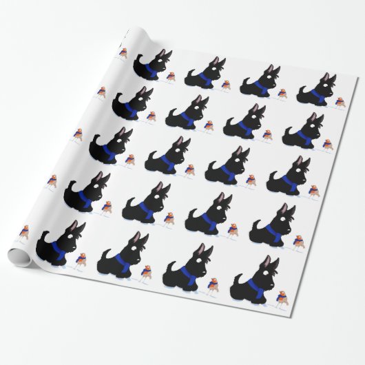 Scottie Dog en Robin Cadeaupapier (Uitgerold)
