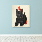 Scottie Dog en Rode vogels Canvas Afdruk (Insitu (Houten vloer))