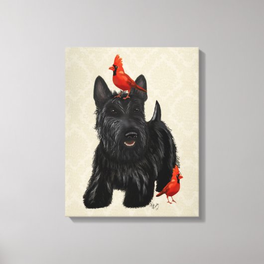 Scottie Dog en Rode vogels Canvas Afdruk (Voorkant)