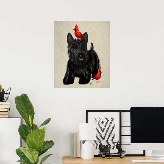 Scottie Dog en Rode vogels Poster (Thuiskantoor)