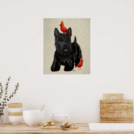 Scottie Dog en Rode vogels Poster (Keuken)