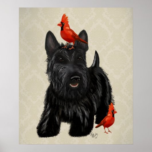 Scottie Dog en Rode vogels Poster (Voorkant)