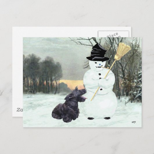Scottie Dog en Snowman Briefkaart (Voorkant / Achterkant)