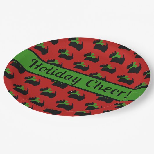 Scottie Dog Holiday gepersonaliseerd rood groen Papieren Bordje (Gekanteld)