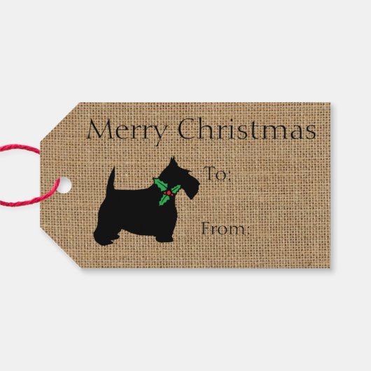 Scottie Dog Holly Burlap Cadeaulabel (Achterkant Horizontaal)