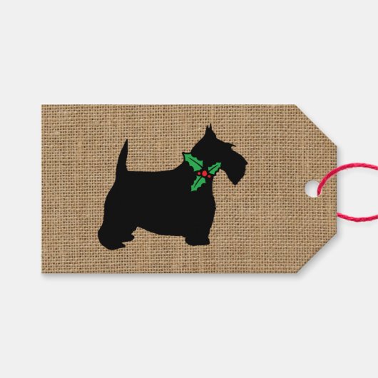 Scottie Dog Holly Burlap Cadeaulabel (Voorkant (Horizontaal))