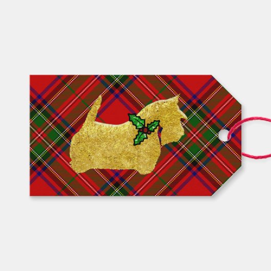 Scottie Dog Holly Plaid Cadeaulabel (Voorkant (Horizontaal))